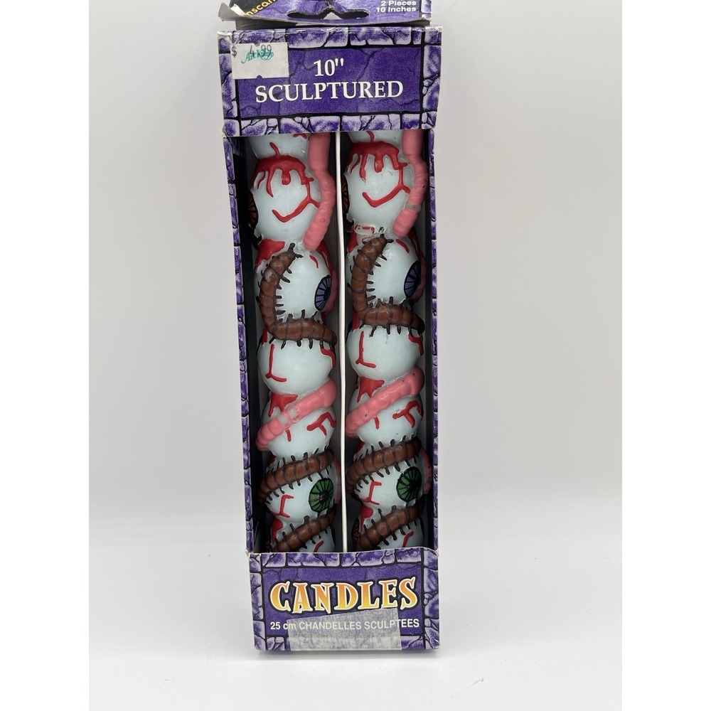 Vintage Halloween Creepy Eyeball Bugs Sculpted Taper Candles 10" Set 2 READ